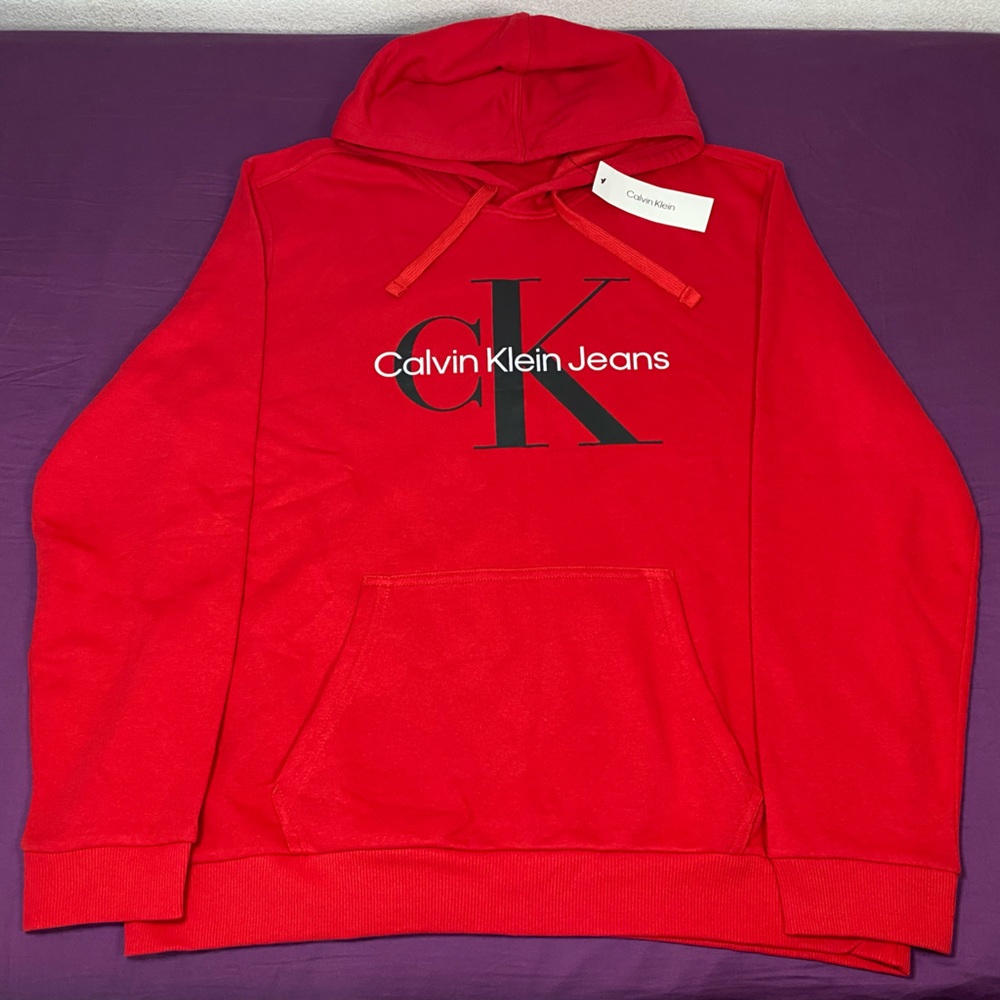 Calvin Klein Jeans Pullover Hoodie - Mens Size XL - Red